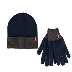 NWT Levi’s Stylish Blue and Gray Beanie and Gloves Set